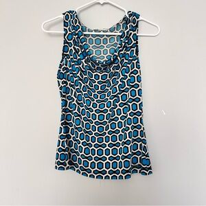 Calvin Klein Sleeveless Top Size S Blue Geometric Print Stretch Cowl Neck D71